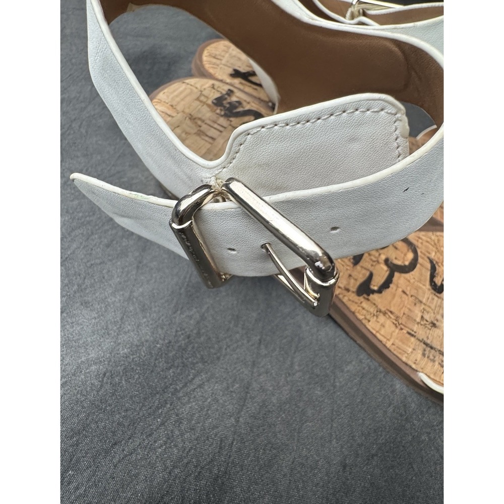 Sam Edelman White Leather Cork Sandals Gold Block Heel Buckle Strap Women's 7.5 - Picture 7 of 13